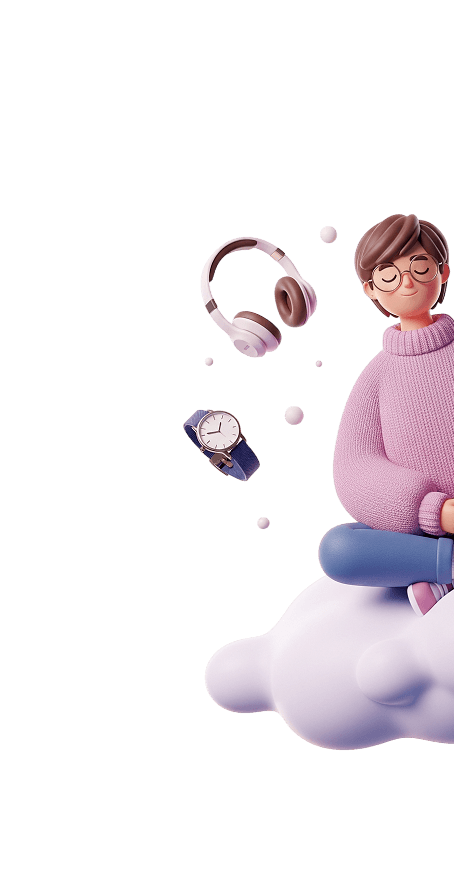 Person on a cloud with floating products