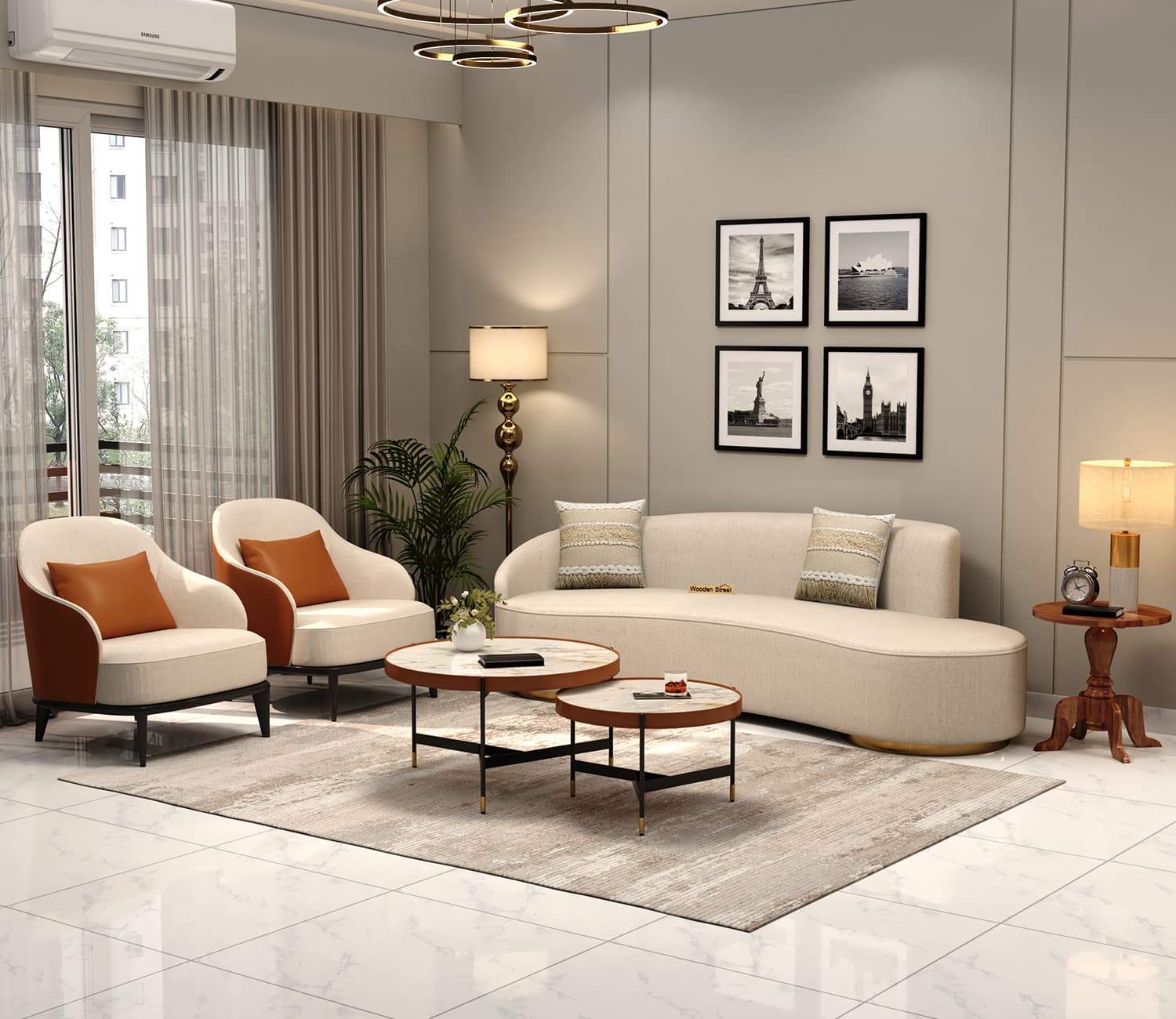 Room visualization showing a shortlisted sofa in a living room