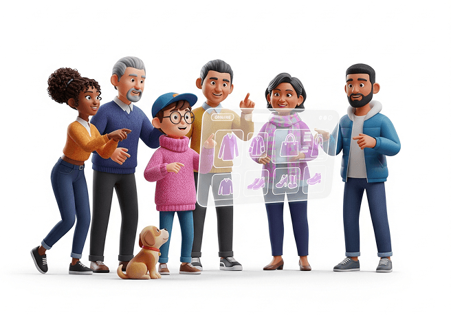 Diverse group of people standing together with a dog